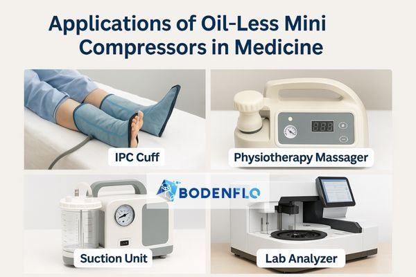 A collage of medical devices including an IPC cuff, a physiotherapy massager, a suction unit, and a lab analyzer.