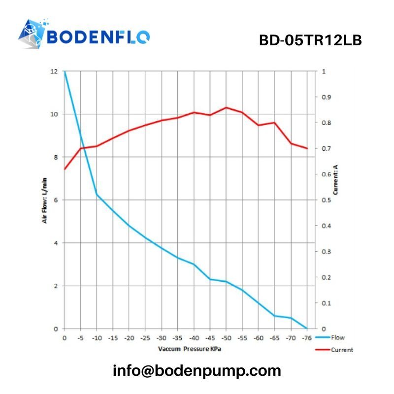 Vacuum pressure and airflow performance curve of double head piston pump – BD-05TR12LB