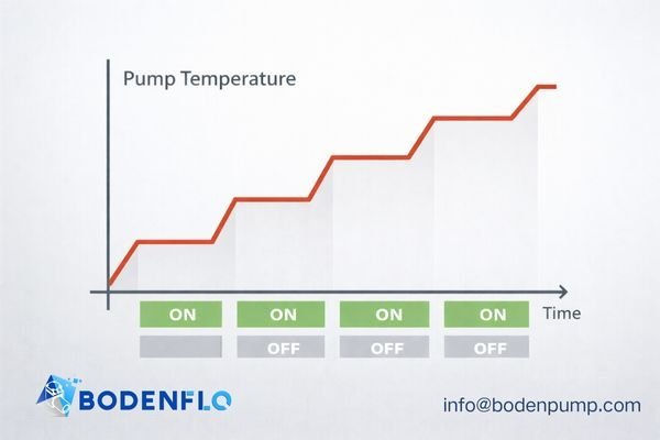 A graph showing a pump's temperature rising during a long 