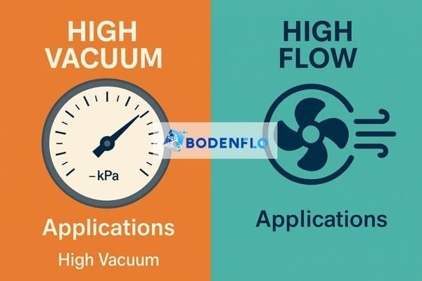 An image showing a split screen: one side a deep vacuum gauge for analytics, the other a high-volume air flow indicator for suction