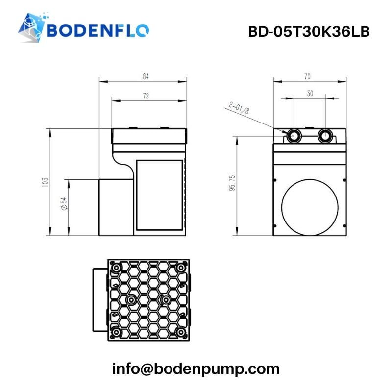 Micro membrane pump dimensional drawing for compact equipment integration