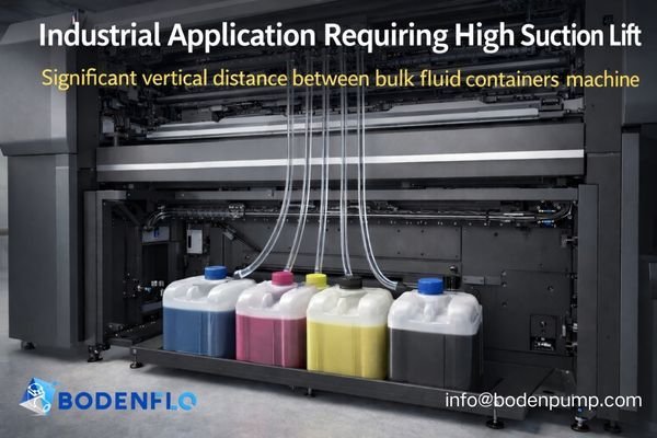 A large, complex inkjet printing machine with the ink reservoirs located at the bottom and the print heads at the top.