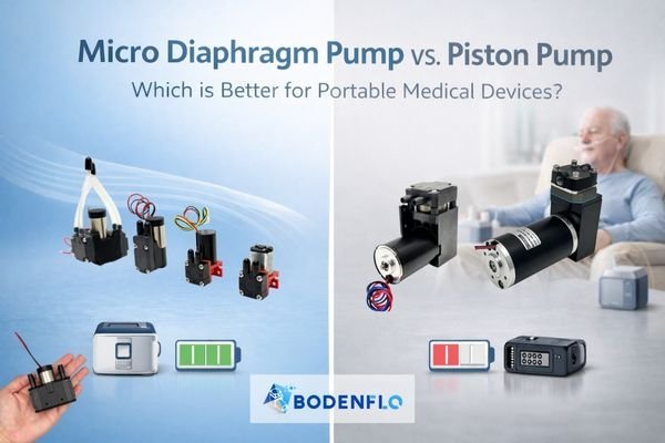 Micro diaphragm pump vs piston pump comparison for portable medical devices, showing energy efficiency and battery performance differences
