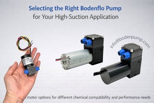 A product shot showcasing three different Bodenflo pumps, highlighting their robust construction and different material options.