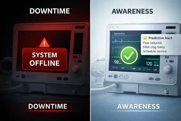 A split-screen image: Left shows a red warning sign 