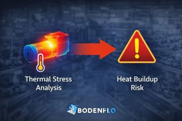 A thermal image of a pump running under high load, showing heat concentrating at the motor.