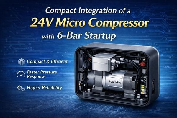 A 24V micro compressor seamlessly integrated into a compact, high-tech device, showcasing its small footprint.
