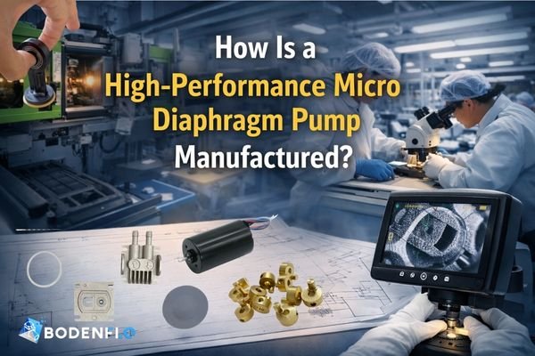 High-performance micro diaphragm pump manufacturing process in factory with precision inspection and assembly line