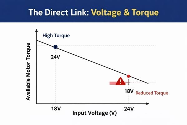 A diagram showing the relationship between voltage drop and torque reduction in a DC motor