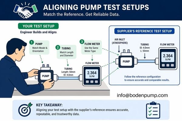 A diagram showing an engineer aligning their test setup with a supplier's reference diagram