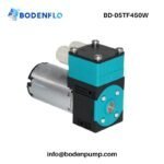 BD-05T450W compact liquid pump angled view showing diaphragm structure and port details