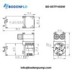 BD-05T450W diaphragm pump technical drawing with full dimensions for OEM integration