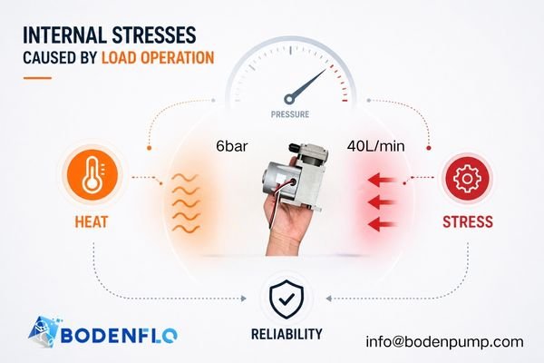 An infographic showing a mini compressor with arrows pointing to heat on the motor and stress on the diaphragm and bearings.