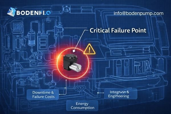 A product design schematic highlighting the pump as a critical failure point