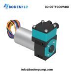 BD-05TF300WBD micro liquid pump angled view brushless diaphragm pump showing ports and structure details