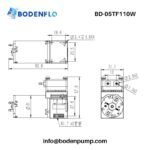 Miniature liquid pump dimensional drawing with detailed size specifications BD-05TF110W