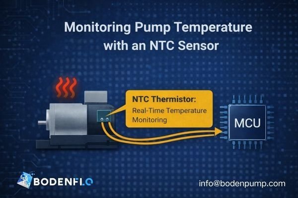 A diagram showing placement of an NTC thermistor on a micro pump's motor housing