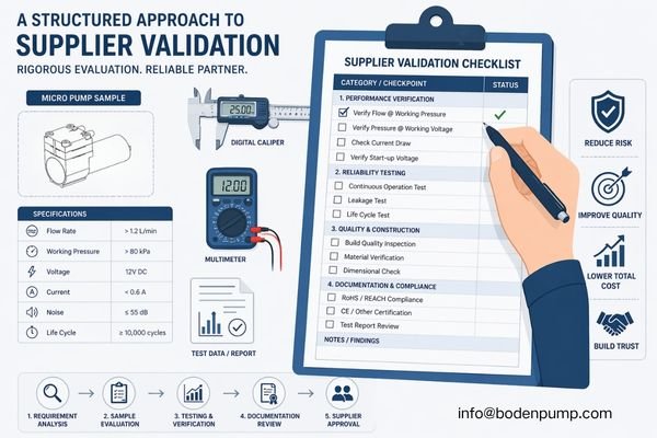 An image showing an engineer going through a checklist while inspecting a micro pump sample