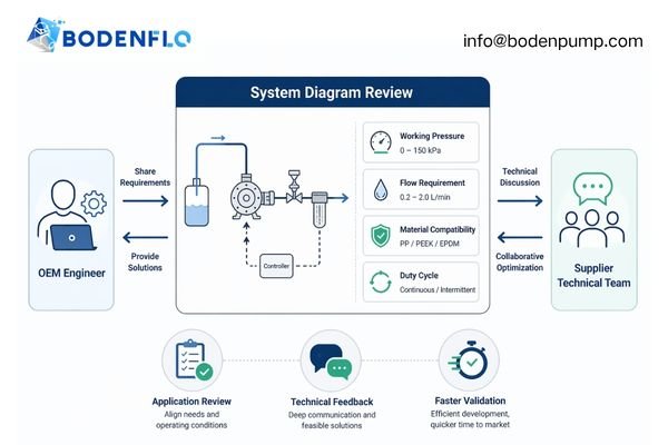 An image of an engineer on a video call with a supplier, pointing to a system diagram