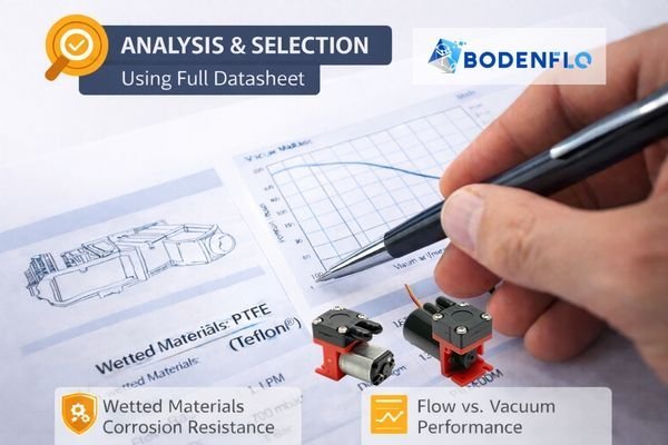 An engineer pointing at a datasheet, specifically at the 
