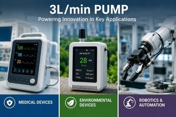 A collage of compact devices: a handheld medical monitor, a small robotic gripper, and an environmental gas sampler