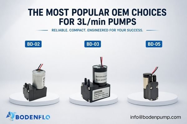 A lineup of the popular BODENFLO 3L/min pumps: BD-02, BD-03, BD-05