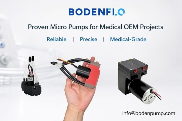 An image showcasing BODENFLO's range of micro vacuum pumps and diaphragm pumps suitable for medical use.