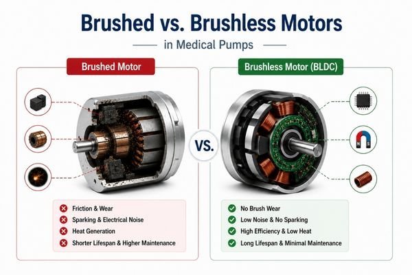 A side-by-side comparison of a brushed motor (showing wear) and a clean brushless motor.