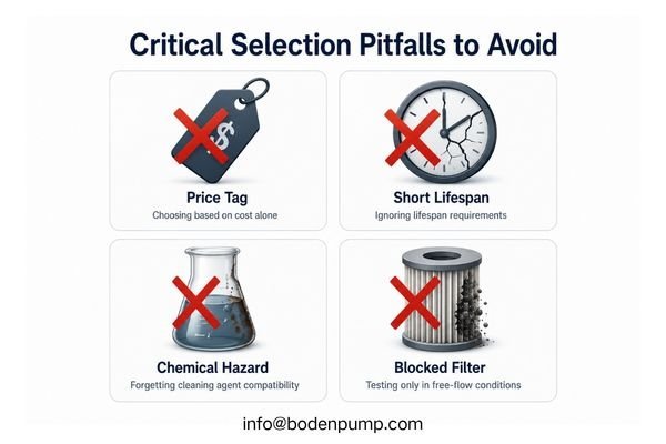 A series of red 'X' marks over icons for 'Price Tag', 'Short Lifespan', 'Chemical Hazard', and 'Blocked Filter'.