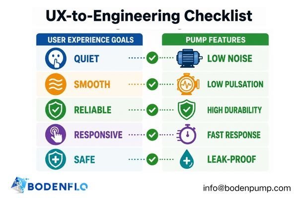 An image of a checklist with pump feature icons next to user experience goals like 