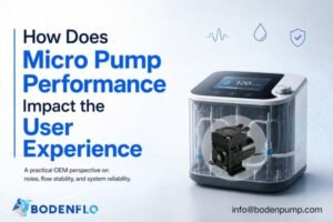 micro pump performance impact on OEM device user experience with compact pump integrated inside a transparent device