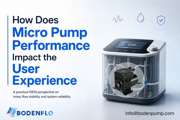micro pump performance impact on OEM device user experience with compact pump integrated inside a transparent device