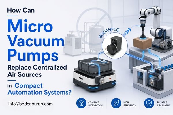 micro vacuum pumps replacing centralized air sources in compact automation systems with robots, AMRs, vacuum pads, and built-in pneumatic modules