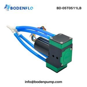 BD-05T0511LB micro diaphragm air pump with brushless motor, tubing, and compact OEM gas transfer structure