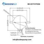 BD-05T01PZ08 piezo micro pump dimension drawing with fixed airflow direction and non-polarized electrodes