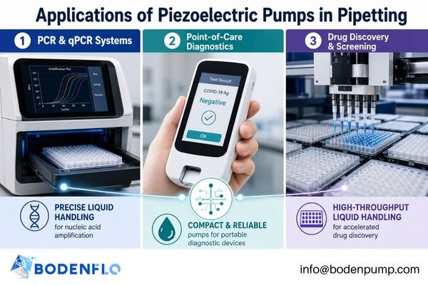 An image collage showing various applications: a PCR machine, a handheld diagnostic device, and a drug discovery platform.