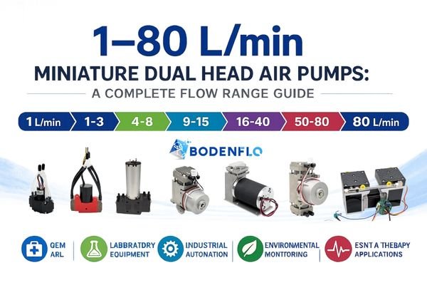 1–80 L/min miniature dual head air pumps flow range guide for OEM applications, covering diaphragm and swing piston air pump solutions.