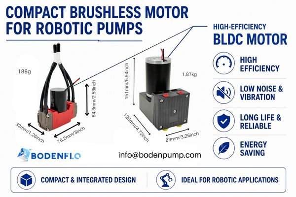 A close-up of a brushless motor inside a compact pump housing, highlighting its small size.