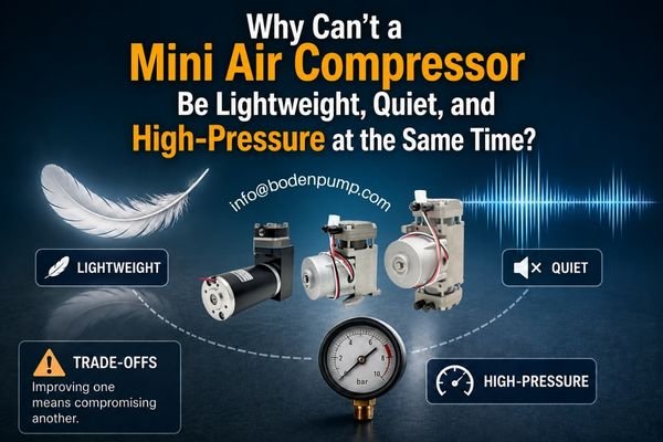 Compact mini air compressor illustrating the engineering trade-offs between lightweight design, low noise, and high-pressure performance