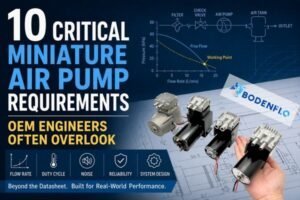 Engineering infographic illustrating 10 critical miniature air pump requirements OEM engineers often overlook during pump selection and system design.