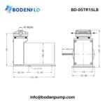 BD-05TR15LB swing piston compressor dimension drawing with air port, mounting base, and overall size