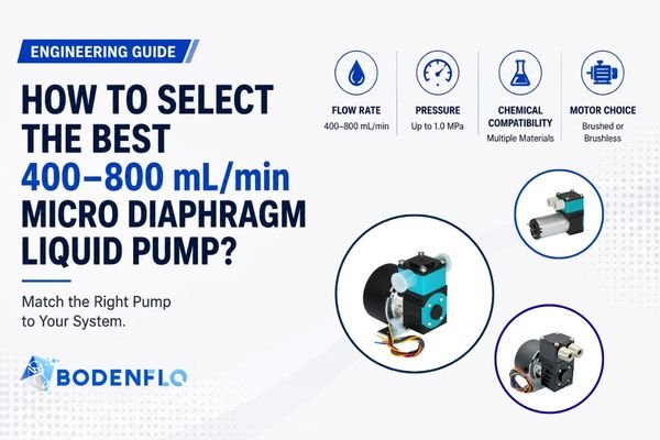 400–800 mL/min micro diaphragm liquid pump selection guide for flow rate, pressure, chemical compatibility, and motor choice