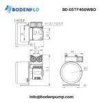 BD-05TF450WBD micro diaphragm liquid pump dimension drawing with port layout and mounting dimensions