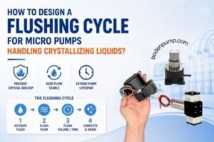 Micro pump flushing cycle for preventing crystal buildup when handling crystallizing liquids