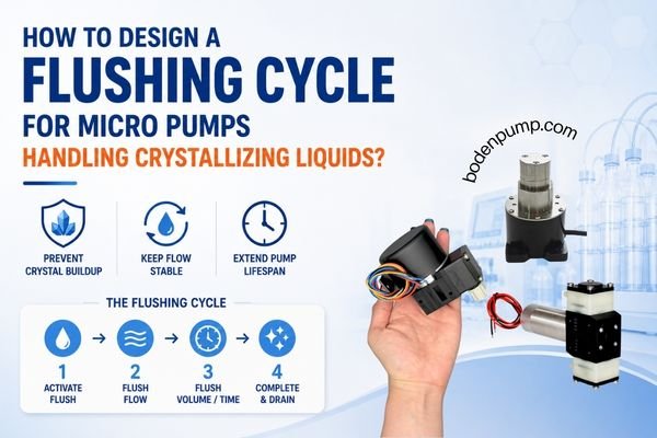 Micro pump flushing cycle for preventing crystal buildup when handling crystallizing liquids