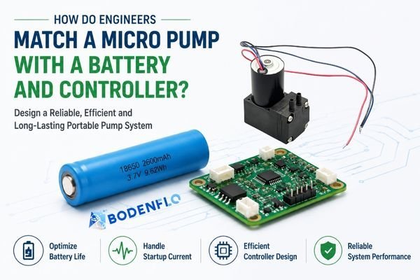 Micro pump system design showing the connection between a micro pump, battery, and controller for reliable portable device applications