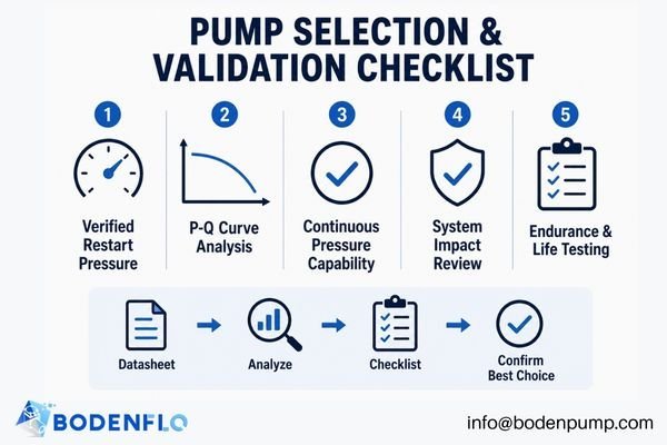 An engineer reviewing a detailed checklist against pump datasheets and test results