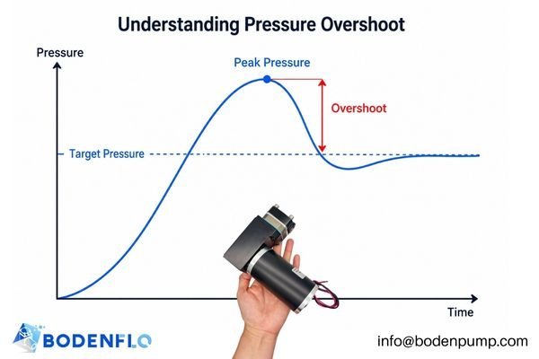 Pressure vs. Time graph showing pressure overshoot after the pump cuts off
