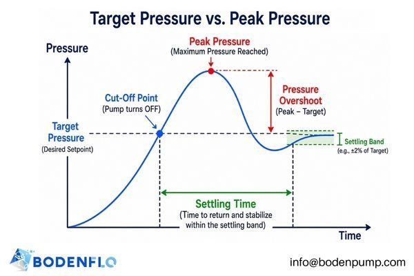 A detailed diagram explaining the components of pressure overshoot on a time curve