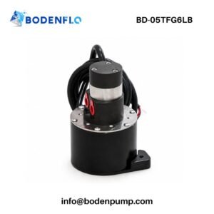 BD-05TFG6LB micro gear pump with compact motor housing, dual fluid ports, mounting base, and integrated power cable